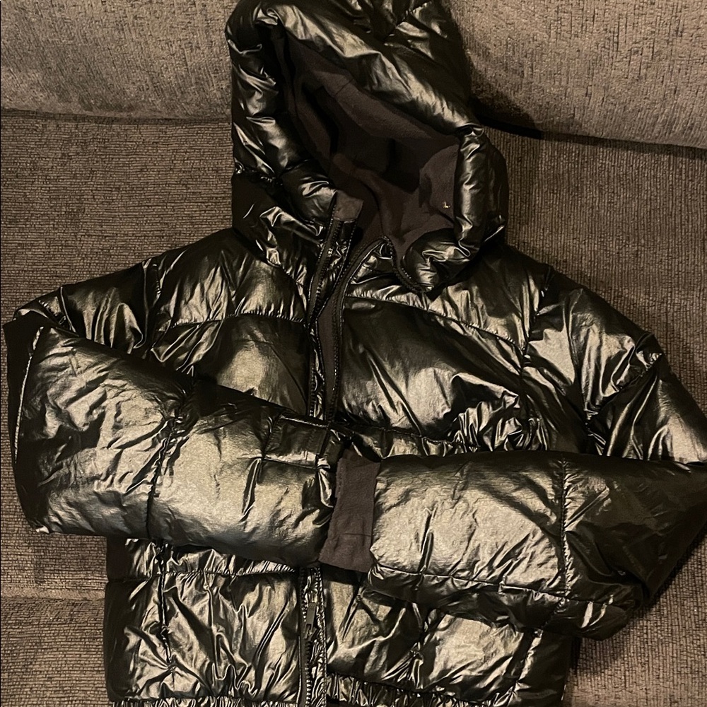 Kids Glossy Black Puffer Jacket